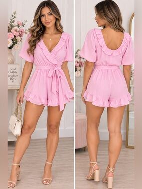 Hyfve- Ruffle Wrap Romper- Pink